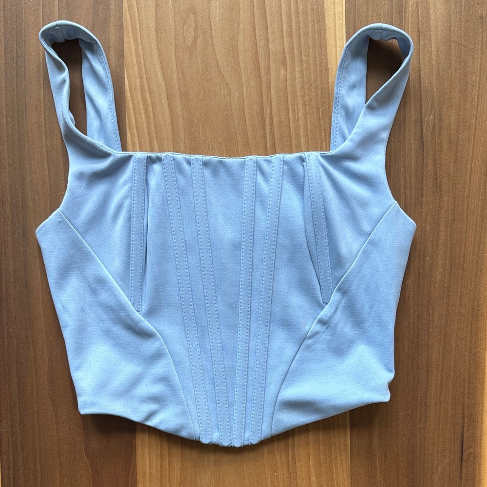 Light Blue Corset Crop Top Strap Boned Bustier